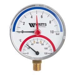 Термоманометр Watts (10025525) 1/2 НР(ш) радиальный 10 бар d80 мм 120 °С