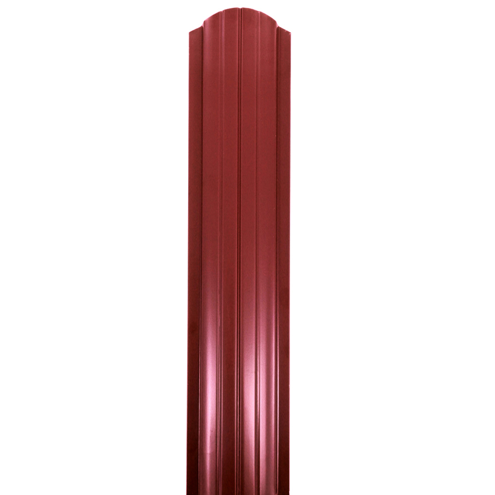 фото Евроштакетник односторонний полукруглый 0,45 мм 105х1500 мм красное вино ral 3005 фигурный срез таврос