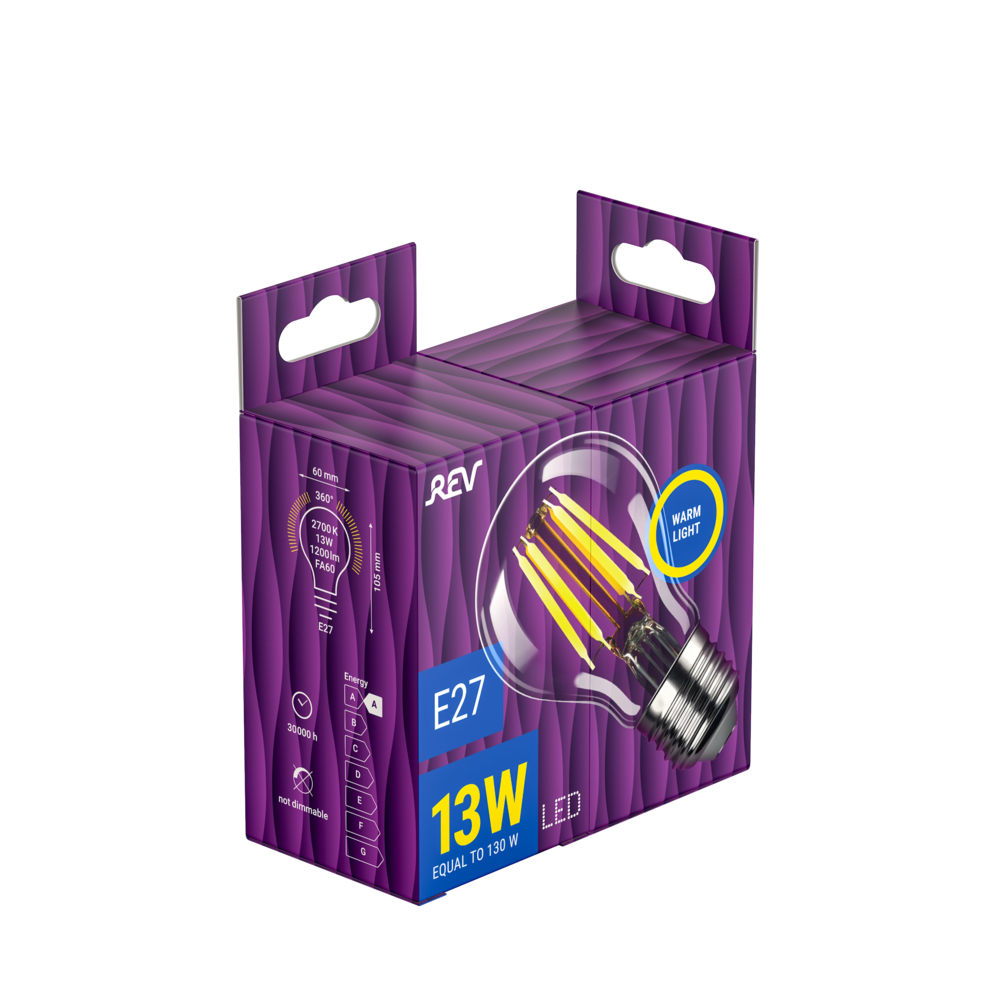 Лампа светодиодная филаментная Rev E27 2700К 9 Вт 855 Лм 220 В груша A60 прозрачная