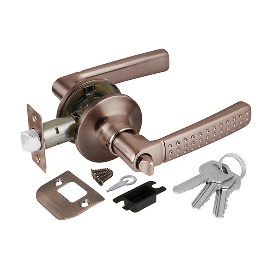 Ручка дверная 6026 AC-E с ключом и фиксатором круглая розетка (медь .