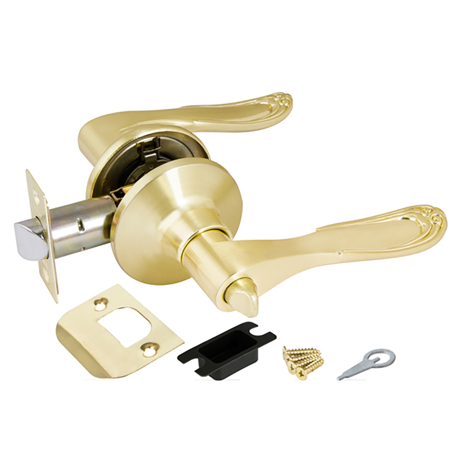 Ручка дверная 6030 SB-B с фиксатором круглая розетка (золото) —  .