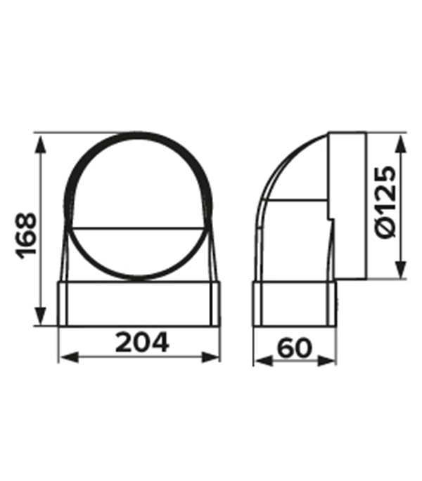 Соединитель угловой пластиковый для плоских воздуховодов 60х204 мм 90° с круглыми d125 мм прямое соединение Вид№4