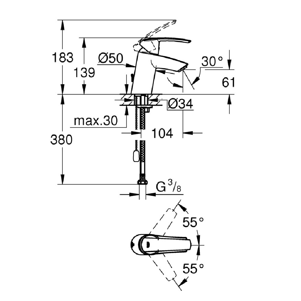 фото Смеситель для раковины grohe start new 32277001 s-size однорычажный