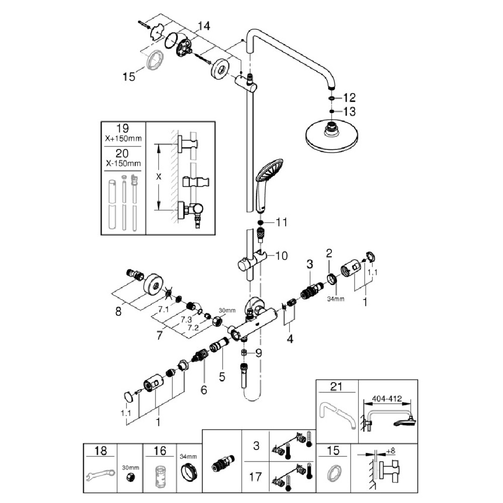 Душевая система GROHE Vitalio Joy 180 27298001 с термостатом с верхним душем D180 мм 1F с лейкой для душа D110 мм 3F от Петрович