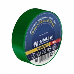 Изолента Safeline ПВХ зеленая 15 мм 20 м односторонняя