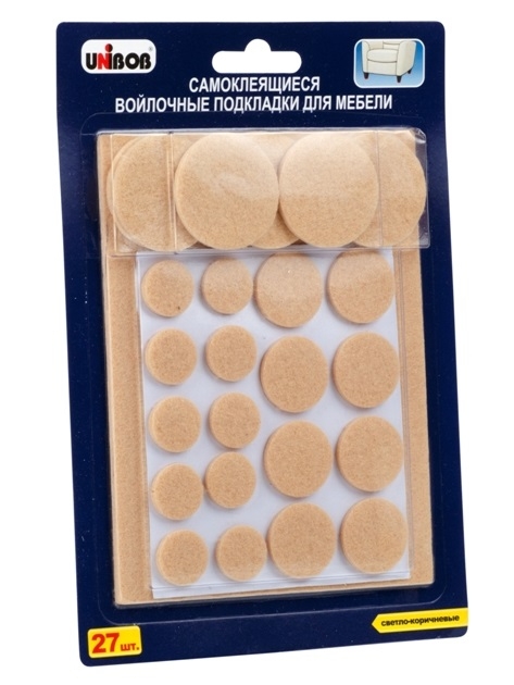 Подпятник войлочный Unibob самоклеящийся светло-коричневый (27 шт ...