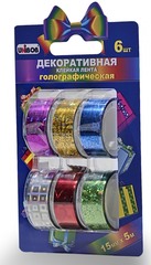 Декоративная клейкая лента голографическая 15 мм 5 м Unibob 6 шт