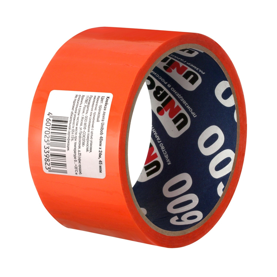  лента упаковочная 48мм х 24м оранжевая UNIBOB 600 (72шт/кор .