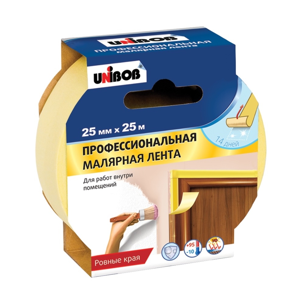 Лента малярная Unibob для внутренних работ синяя 25 мм 25 м — купить в ...
