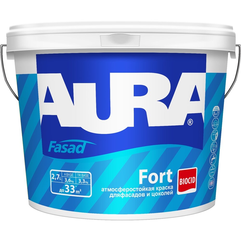 Атмосферостойкая краска для фасадов и цоколей "AURA FACADE 2,7л ...