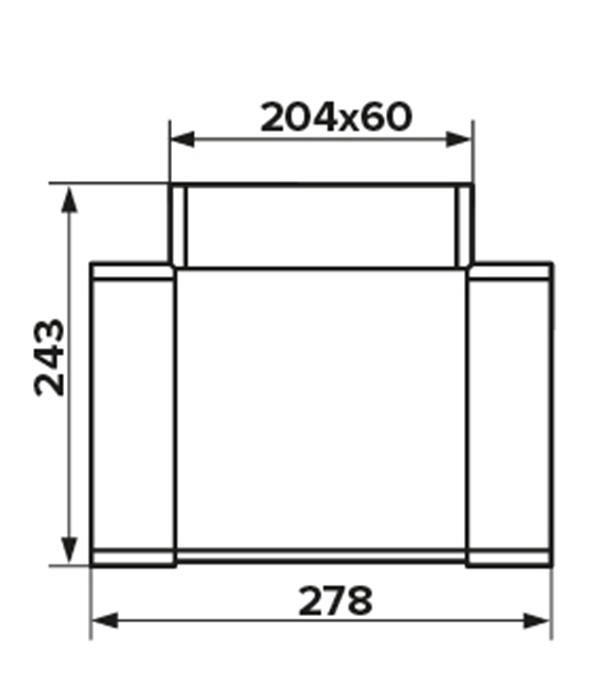 Тройник пластиковый для плоских воздуховодов 60х204 мм 90° Вид№3