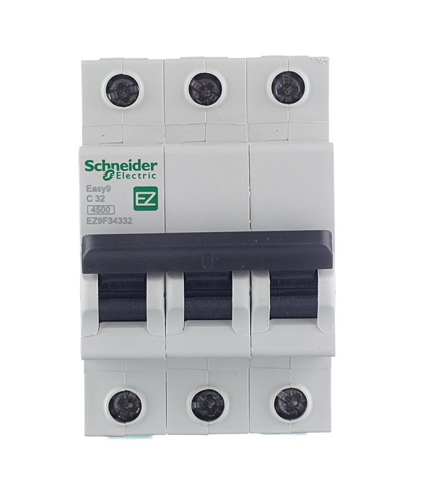 фото Автоматический выключатель schneider electric easy9 3p 32а тип c 4,5 ка 400 в на din-рейку (ez9f34332)