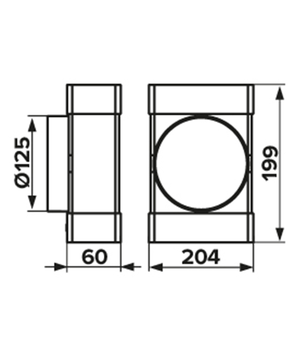 Соединитель Т-образный пластиковый для плоских воздуховодов 60х204 мм с круглыми d125 мм Вид№4