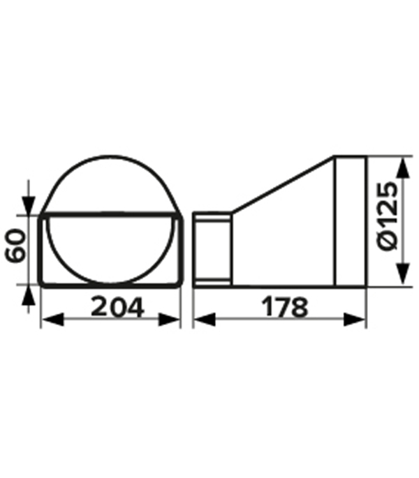 Соединитель эксцентриковый пластиковый для плоских воздуховодов 60х204 мм с круглыми d125 мм Вид№4