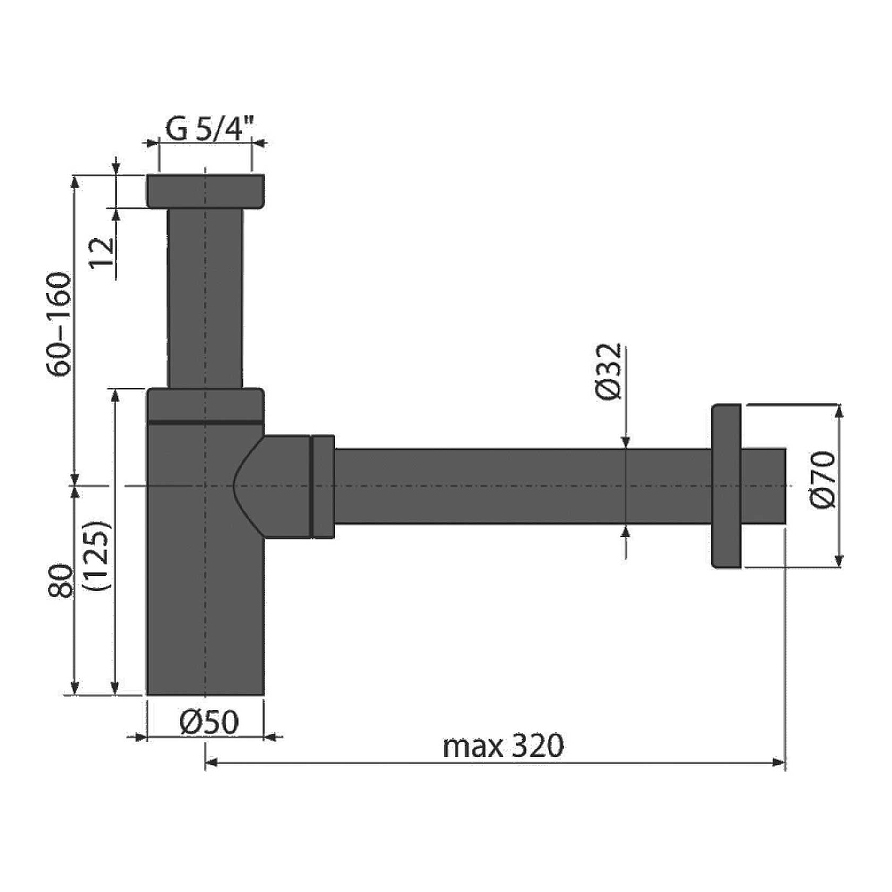 фото Сифон для раковины alcaplast a400black 1 1/4"х32 мм без выпуска черный