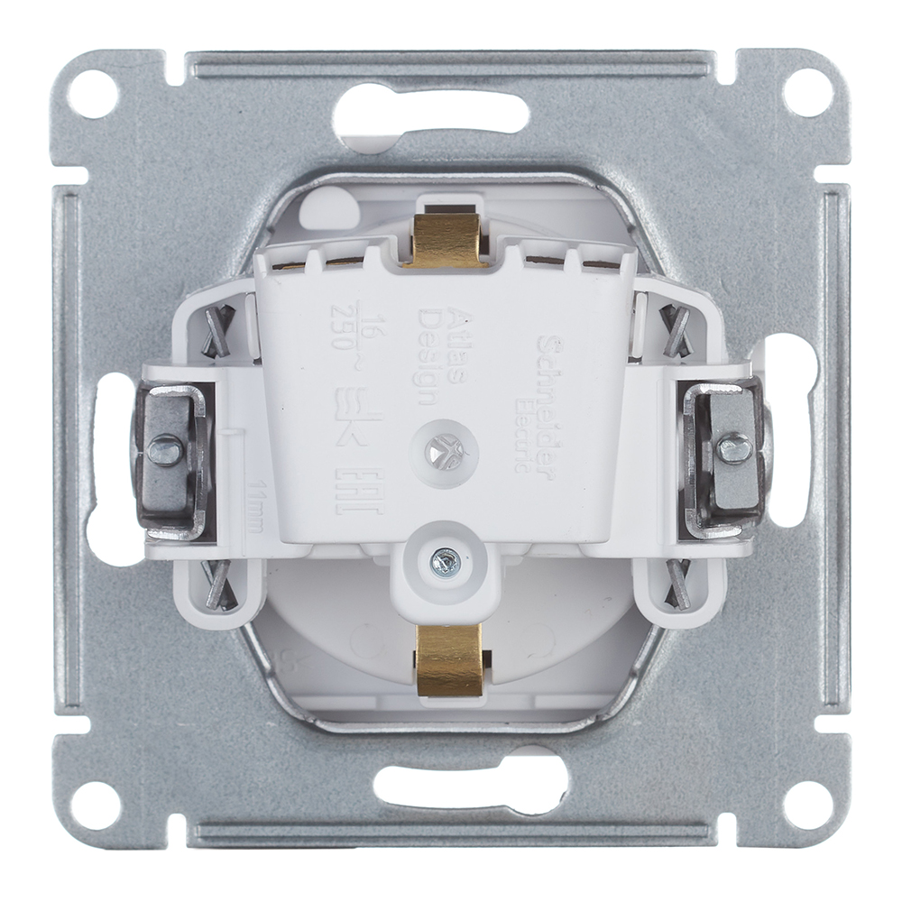 фото Розетка schneider electric atlas design atn000146 скрытая установка белая с заземлением со шторками с крышкой