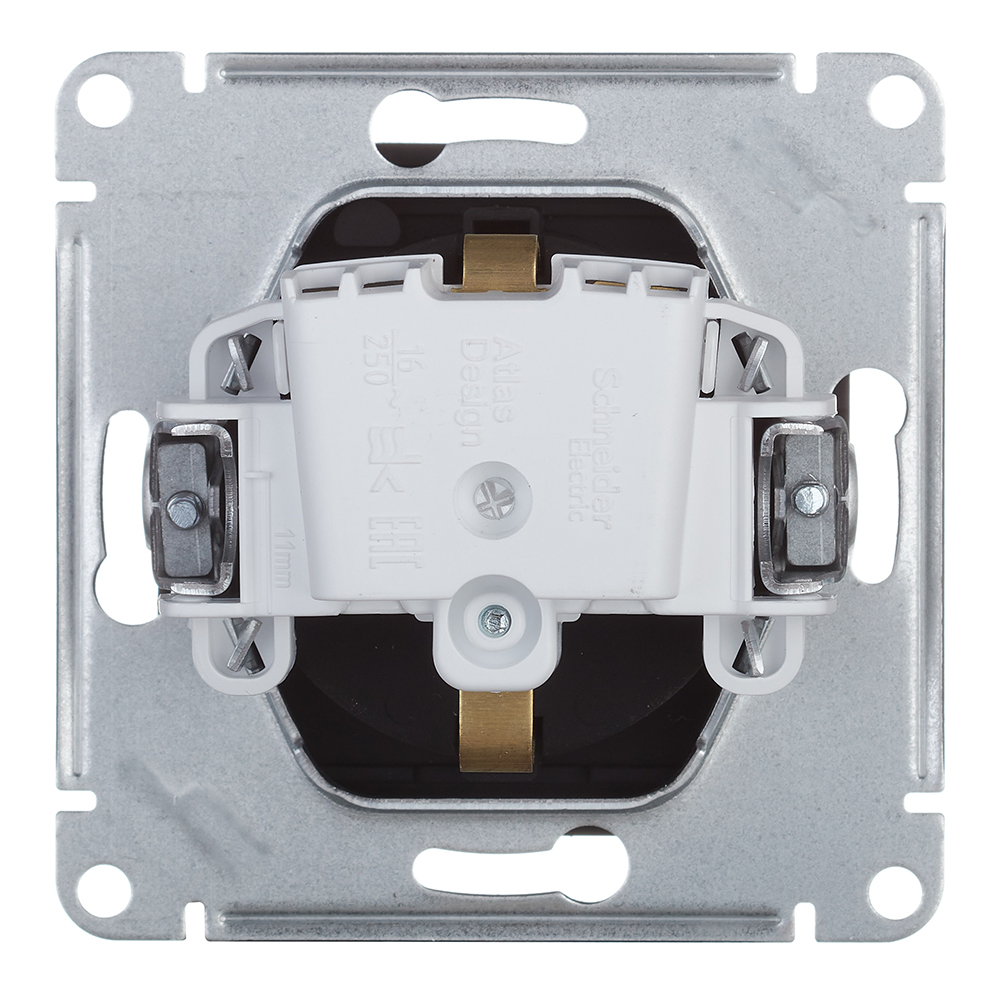 фото Розетка schneider electric atlas design atn001046 скрытая установка карбон с заземлением со шторками с крышкой