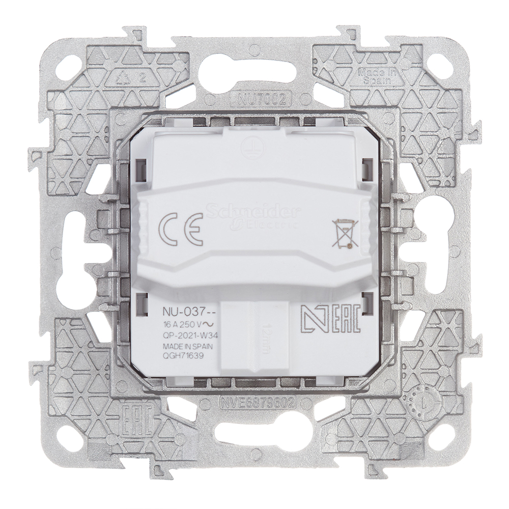 фото Розетка schneider electric unica new nu503718 скрытая установка белая с заземлением со шторками винтовой зажим