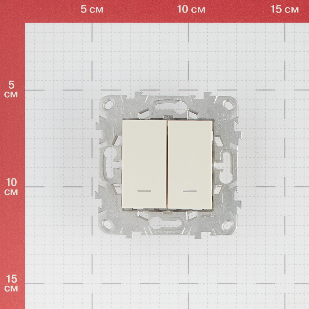 фото Выключатель schneider electric unica new nu521144n двухклавишный скрытая установка бежевый с подсветкой