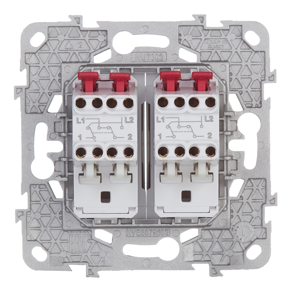 фото Переключатель schneider electric unica new nu521544 двухклавишный перекрестный скрытая установка бежевый