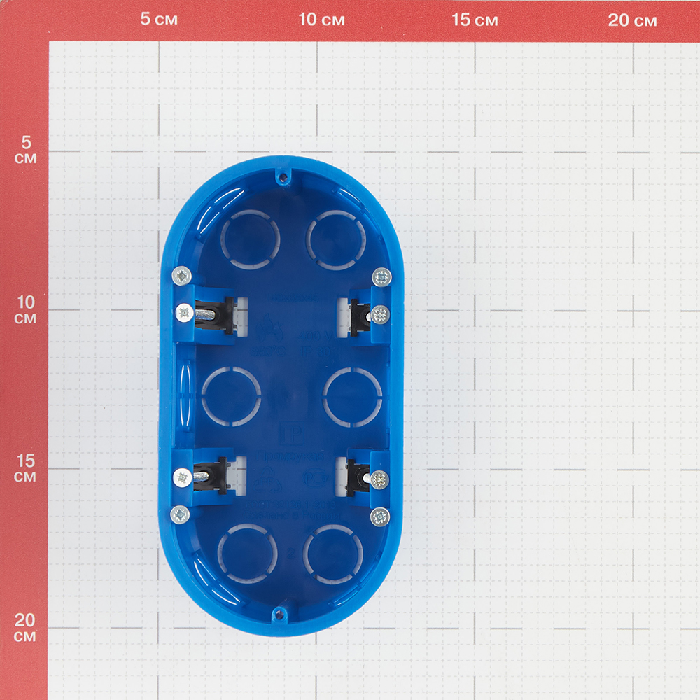 фото Подрозетник промрукав (80-0620) для гипсокартона 140х68х45 мм 12 вводов синий ip20 с пластмассовыми лапками с винтами безгалогенный