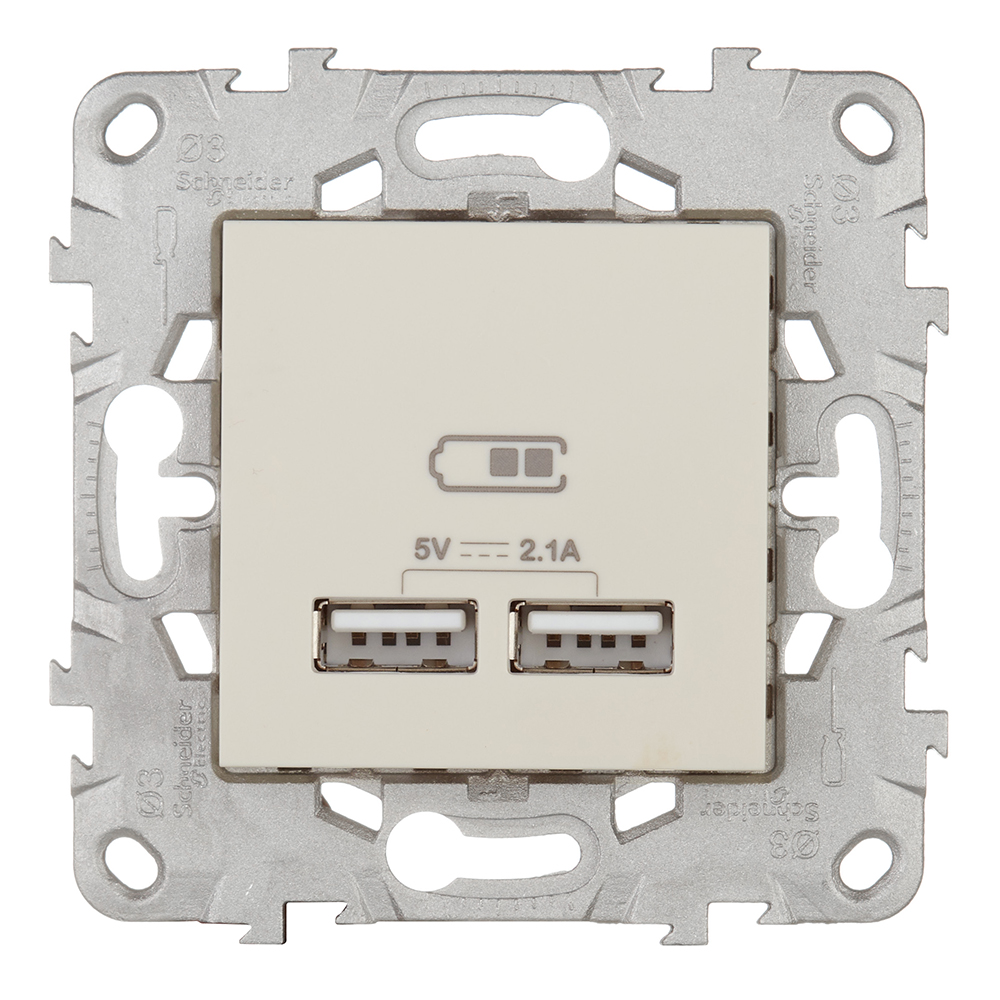 Розетка USB Schneider Electric Unica NEW NU541844 скрытая установка бежевая два модуля для зарядки 2100 мА