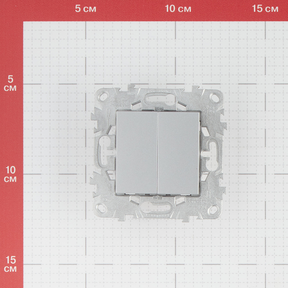 фото Выключатель schneider electric unica new nu521130 двухклавишный скрытая установка алюминий