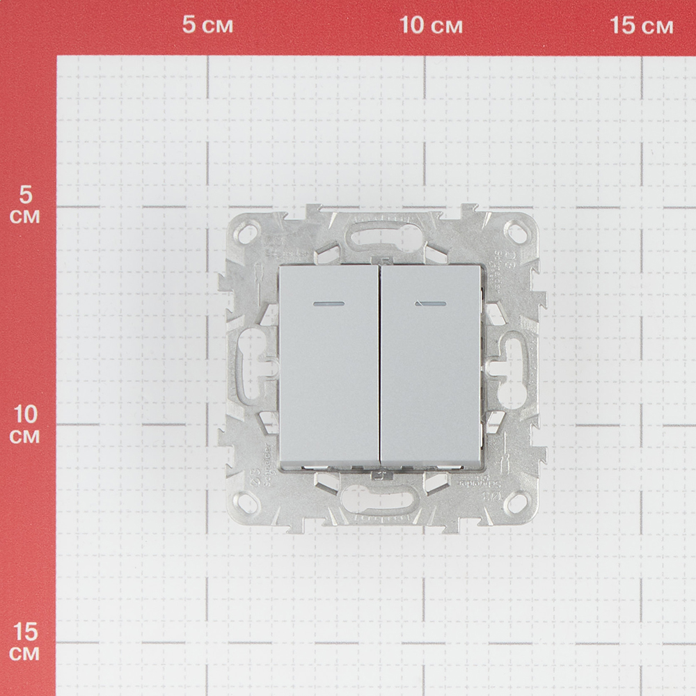 фото Выключатель schneider electric unica new nu521130n двухклавишный скрытая установка алюминий с подсветкой