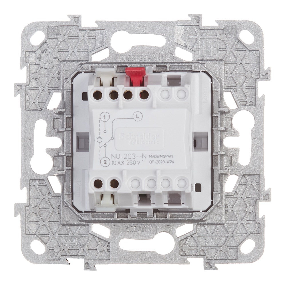фото Переключатель schneider electric unica new nu520330n одноклавишный на 2 направления скрытая установка алюминий с подсветкой