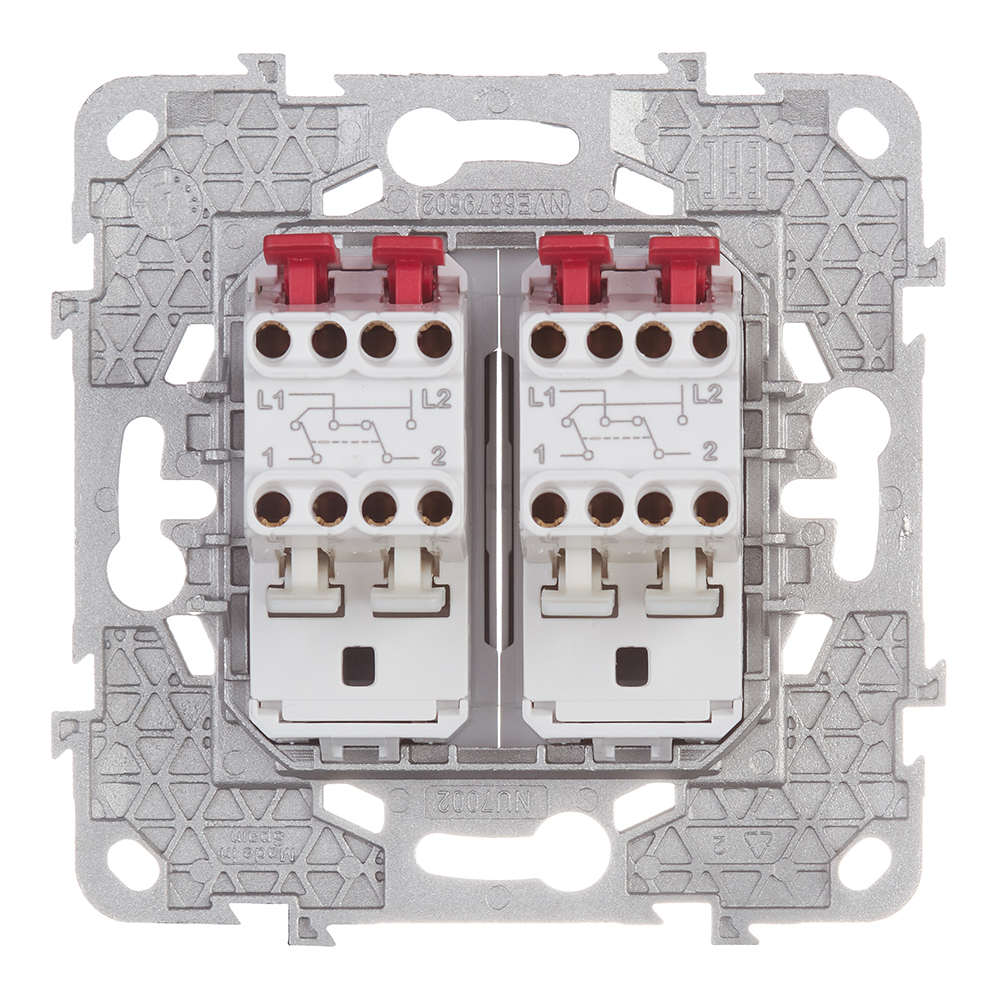 фото Переключатель schneider electric unica new nu521530 двухклавишный перекрестный скрытая установка алюминий