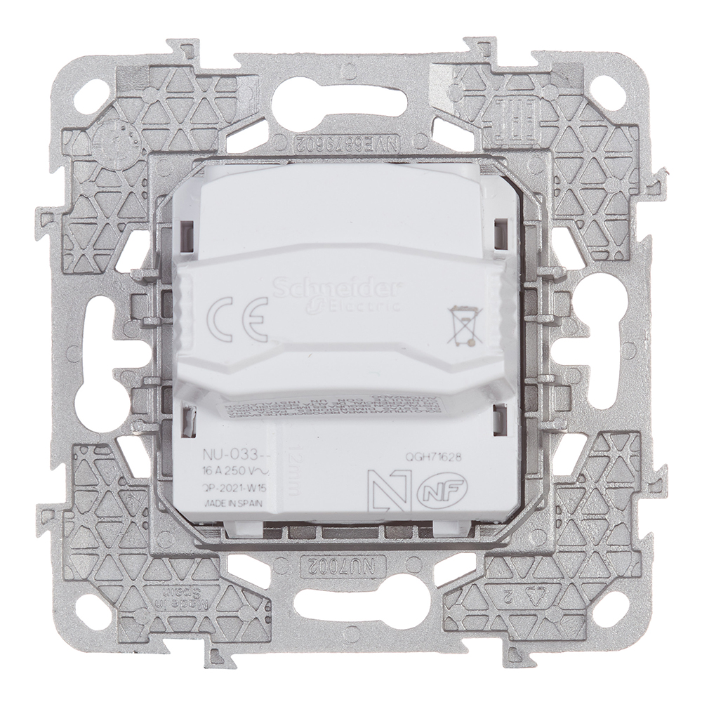 фото Розетка schneider electric unica new nu503330 скрытая установка алюминий со шторками винтовой зажим