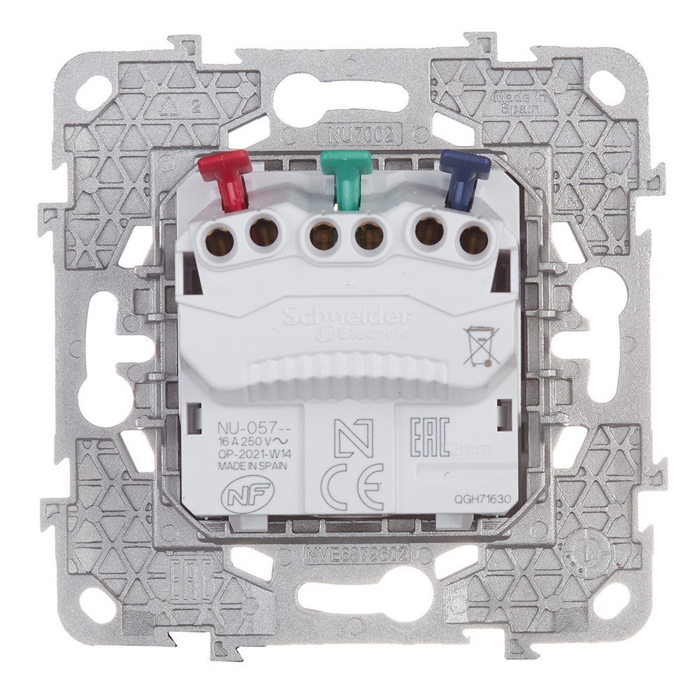 фото Розетка schneider electric unica new nu505730 скрытая установка алюминий с заземлением со шторками с быстрозажимными клеммами