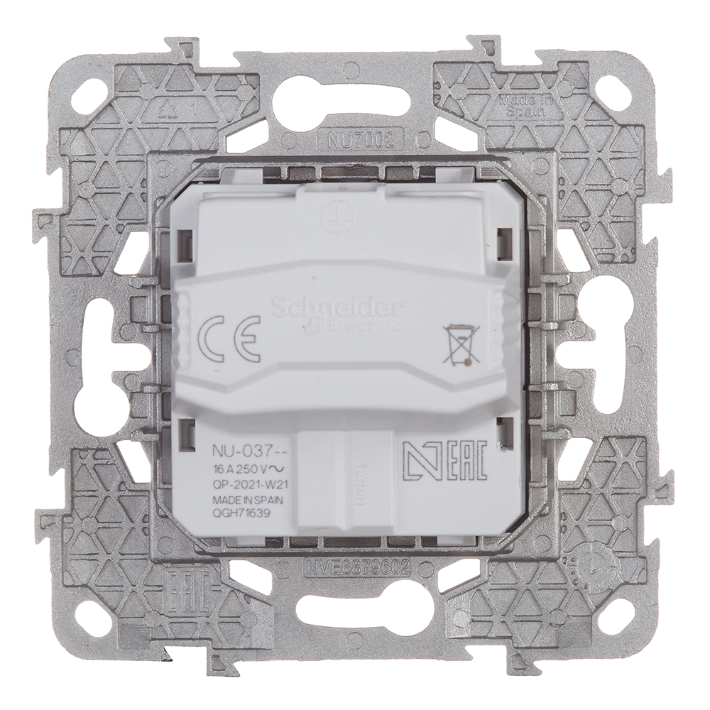 фото Розетка schneider electric unica new nu503730 скрытая установка алюминий с заземлением со шторками винтовой зажим