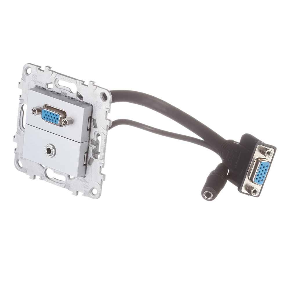 фото Розетка vga schneider electric unica new nu593230 скрытая установка алюминий модули hd15 и mini jack