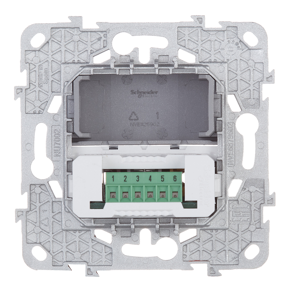 фото Розетка аудио schneider electric unica new nu543130 скрытая установка алюминий 3 выхода rca