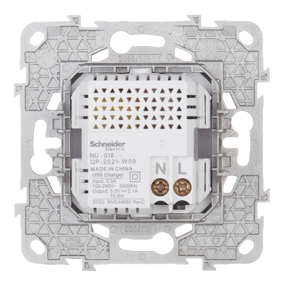 фото Розетка usb schneider electric unica new nu541830 скрытая установка алюминий два модуля для зарядки 2100 ма