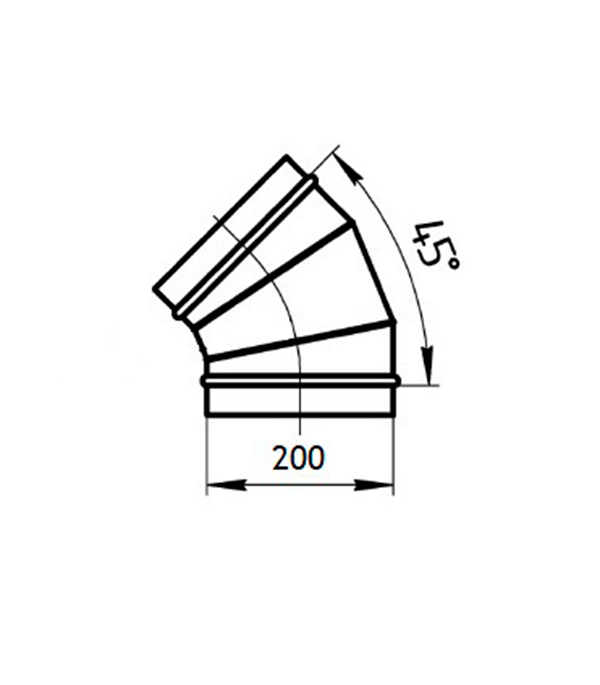 Отвод для круглых воздуховодов d200 мм 45° оцинкованный Вид№2