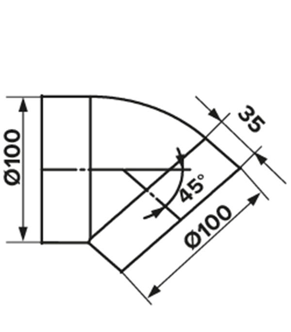 Колено для круглых воздуховодов ERA пластиковое d100 мм 45° Вид№3