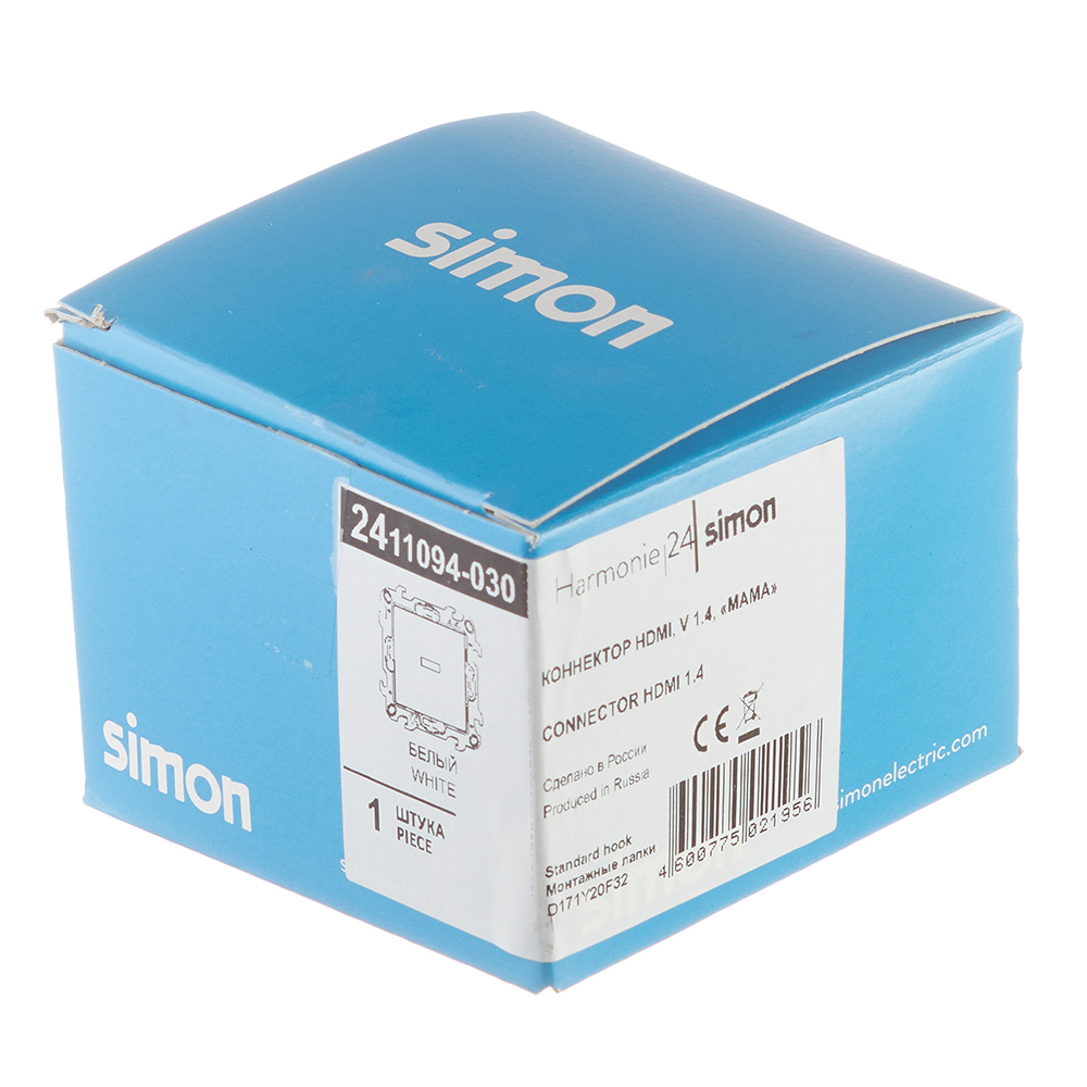 фото Розетка hdmi simon 24 harmonie 2411094-030 скрытая установка белый без заземления один модуль hdmi