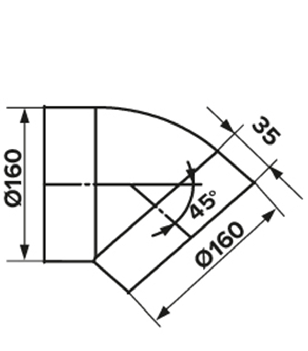 Колено для круглых воздуховодов ERA пластиковое d160 мм 45° Вид№3
