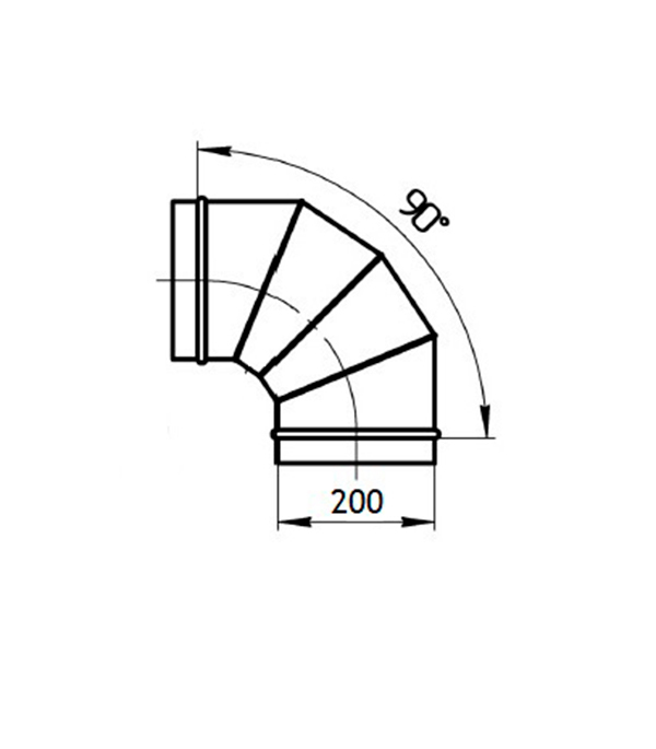 Отвод для круглых воздуховодов d200 мм 90° оцинкованный Вид№2