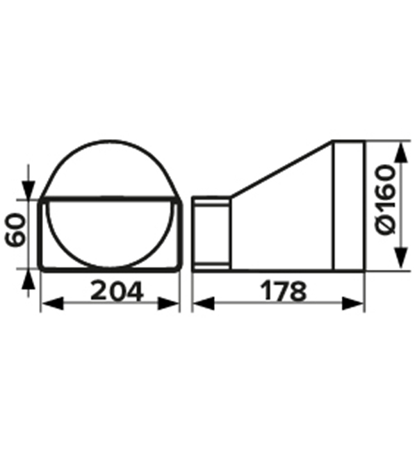 Соединитель эксцентриковый пластиковый для плоских воздуховодов 60х204 мм с круглыми d160 мм Вид№4