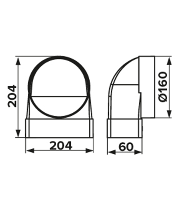 Соединитель угловой пластиковый для плоских воздуховодов 60х204 мм с круглыми d160 мм Вид№4