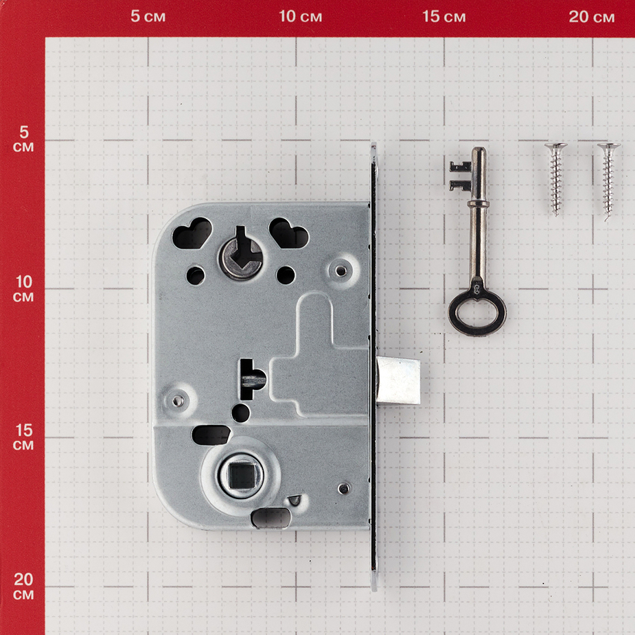 Замок врезной 2014 для межкомнатной двери под завертку хром 1 ключ