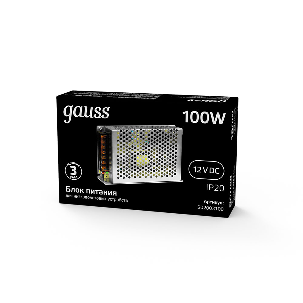 фото Блок питания для светодиодной ленты gauss led strip ps (202003100) 100 вт 12 в ip20