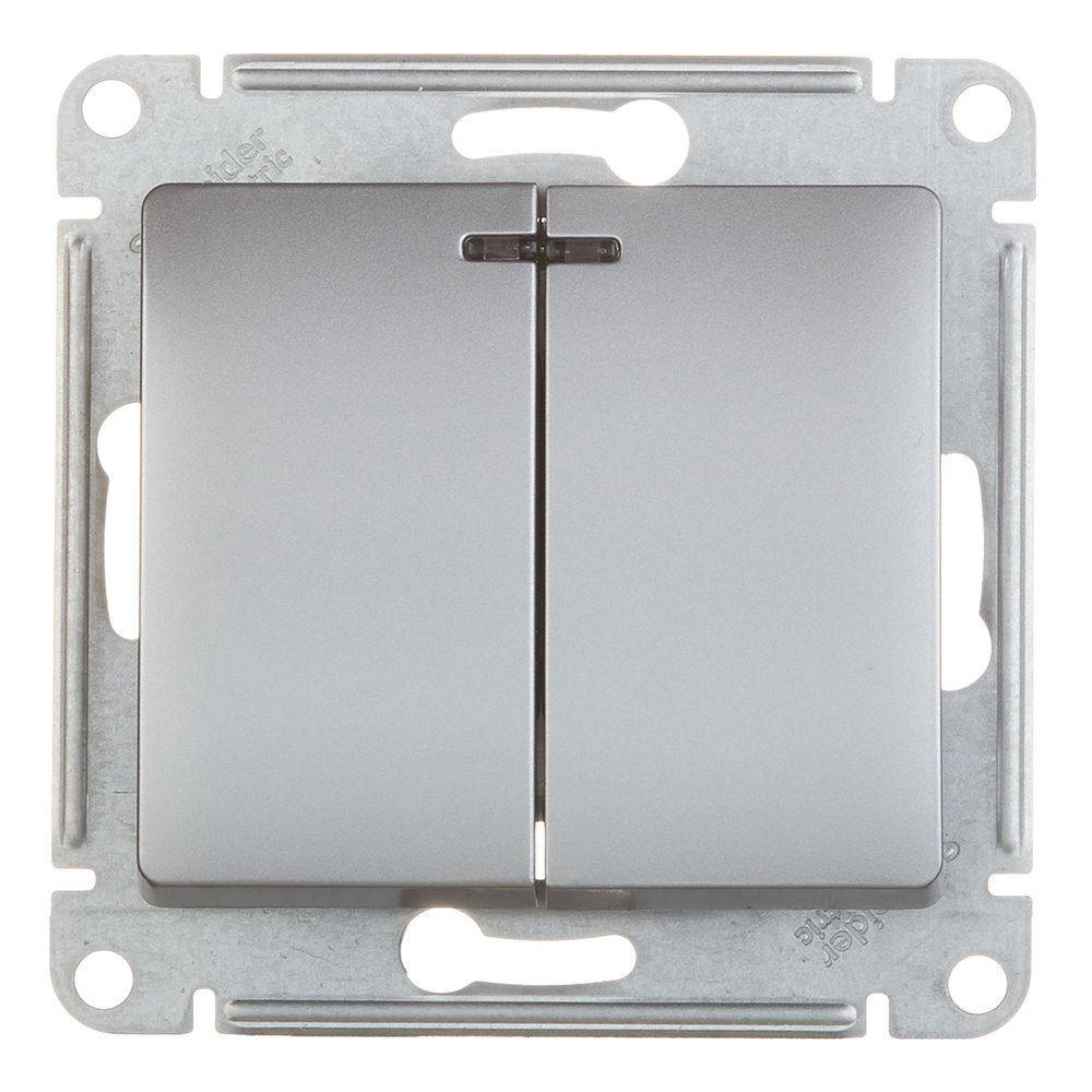 фото Выключатель schneider electric glossa gsl000353 двухклавишный скрытая установка алюминий ip20 с подсветкой