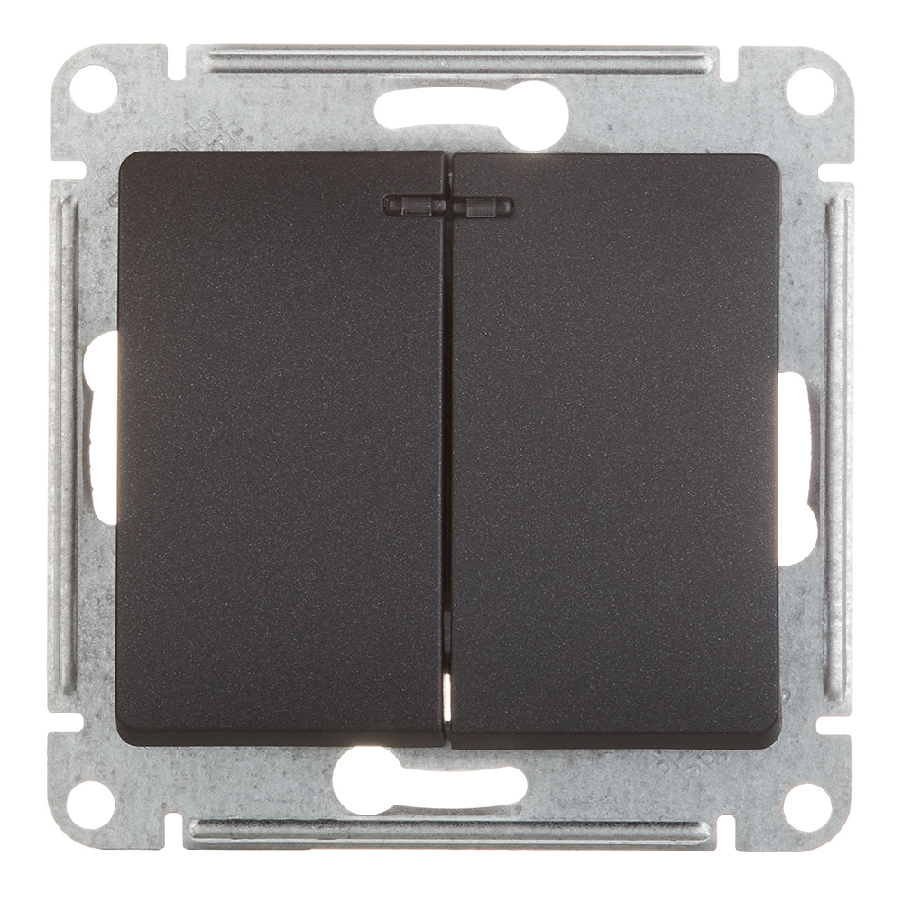 фото Выключатель schneider electric glossa gsl000753 двухклавишный скрытая установка черный ip20 с подсветкой