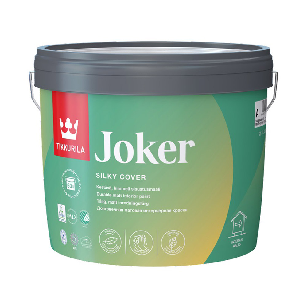 фото Краска водно-дисперсионная tikkurila joker моющаяся белая основа а 2,7 л