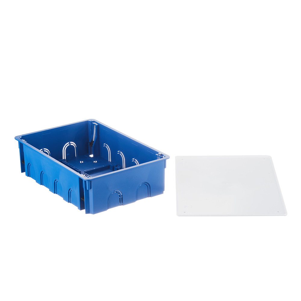фото Коробка распределительная промрукав (80-0980) для скрытой установки в гипсокартон 256х171х70 мм 14 вводов синяя ip20 с крышкой безгалогенная