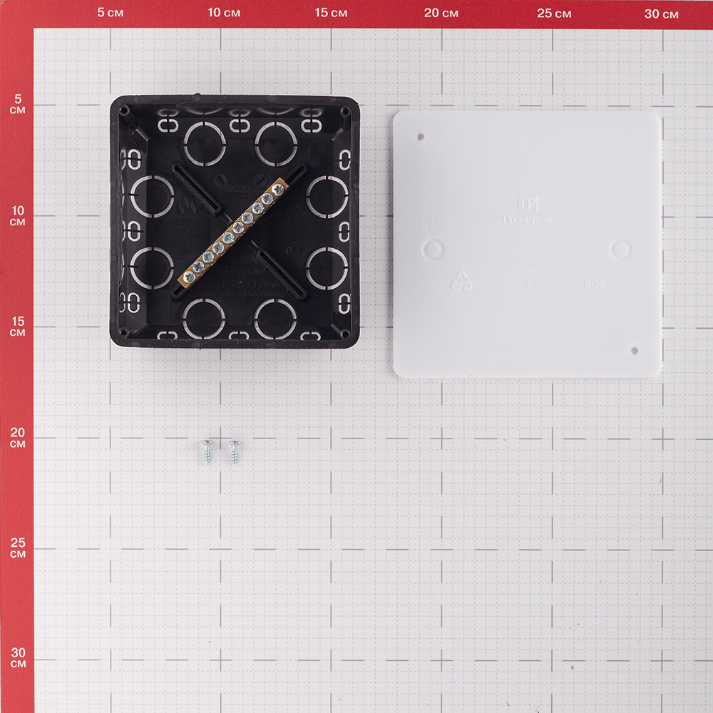 фото Коробка уравнивания потенциалов промрукав (80-0860с-у) для скрытой установки 103х103х47 мм 20 вводов черная ip20 с крышкой с саморезами